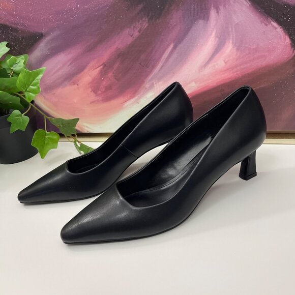 Steve Madden Womens Black Leather Pointed Toe Kitten Heel Pumps 9 - Picture 3 of 12